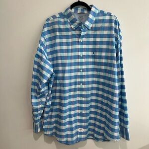 NWOT Izod Saltwater Men's Sky Blue and White Checkered Shirt